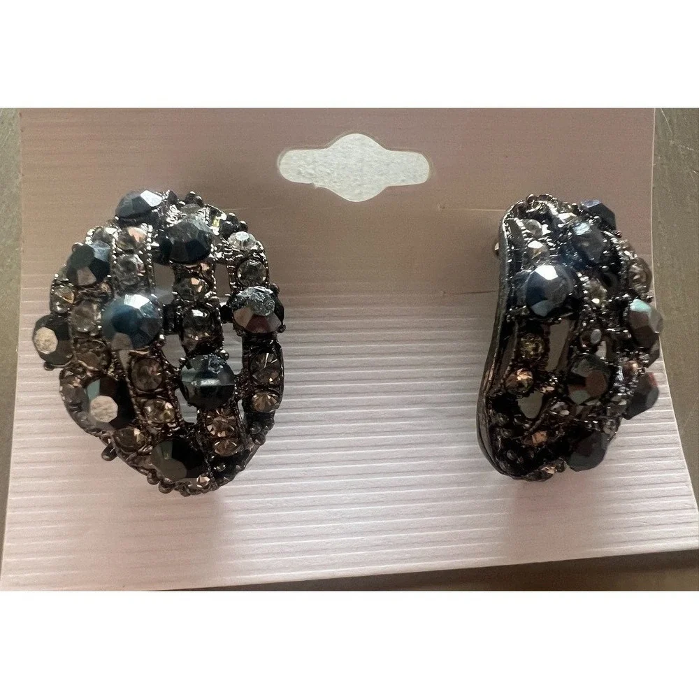 Black Crystal Rhinestone Stud Earrings Dark Glam Smoky Sparkle Gothic Edgy Moody